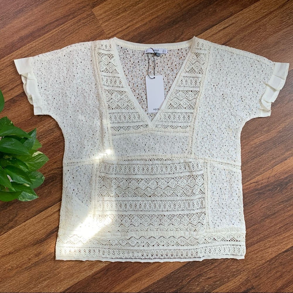 NEW • MNG Embroidered Ecru Lace Blouse Top